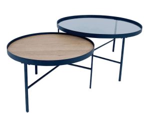 Τραπέζι Σαλονιού (Σετ 2Τμχ) Accordo 04-0966 80x80x42cm Natural-Black